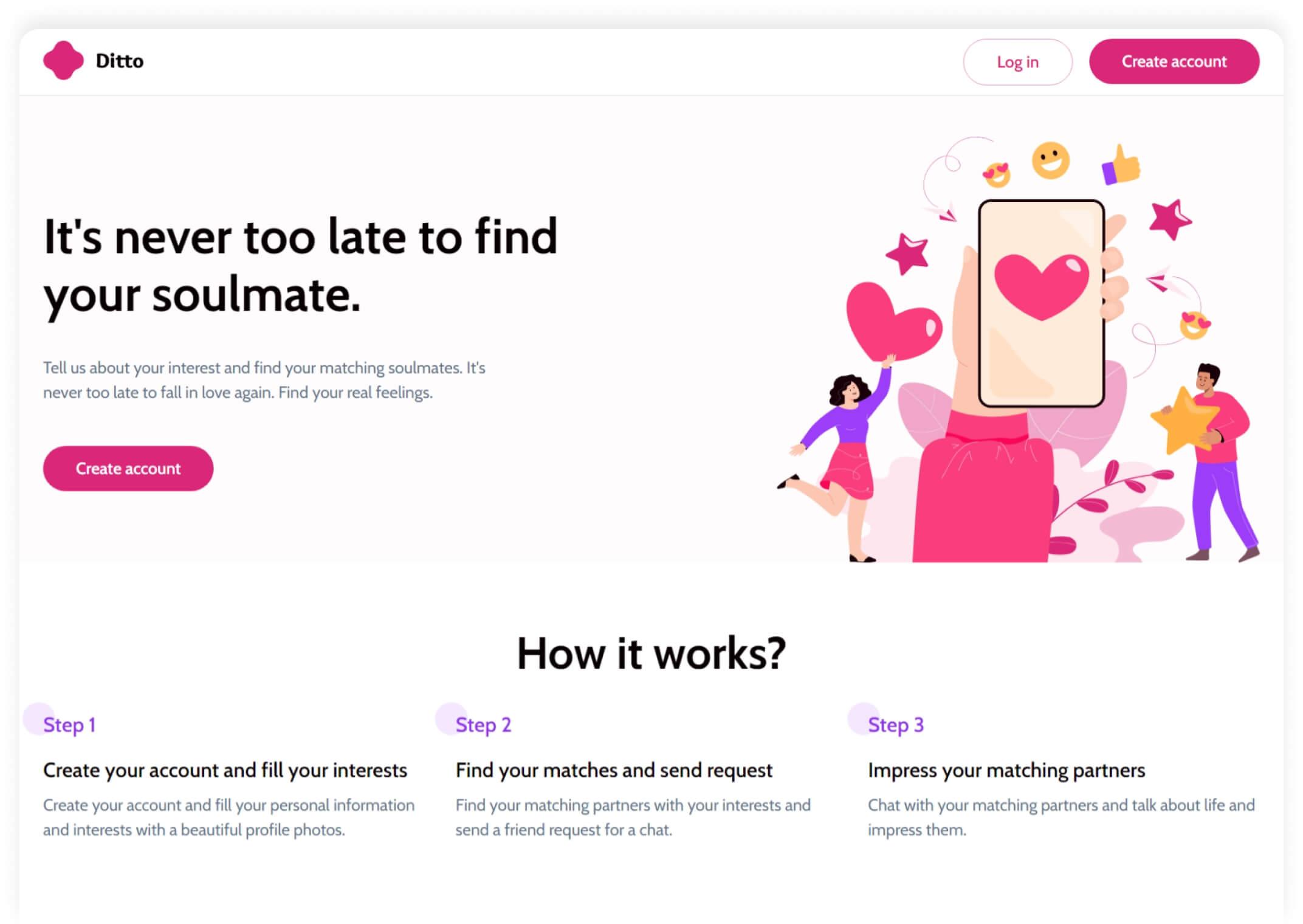 Preview demo of Ditto Dating App